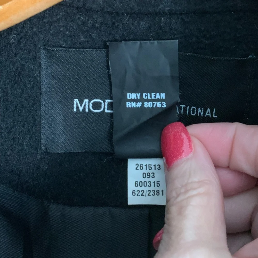 Ruffled Wool Black Pea Coat from MODA International